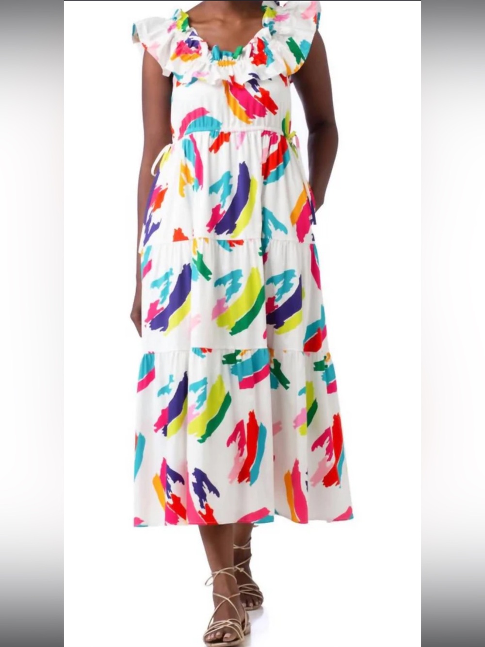 CROSBY by Mollie Burch White Maxi Dress with Multicolor Brushstroke Print
